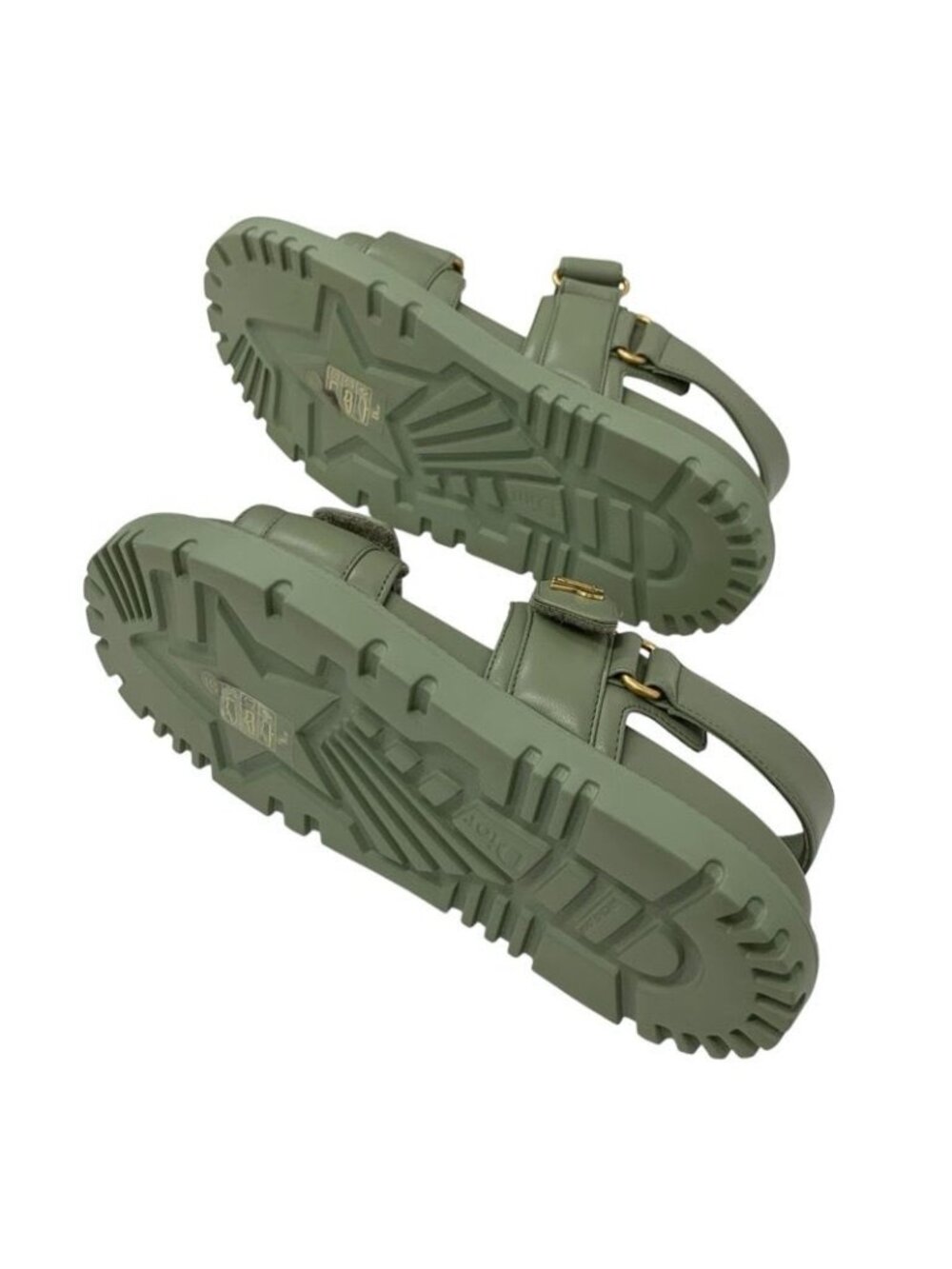 Christian Dioract Sandals Shoes Leather Green Logo Flat - Picture 6 of 9